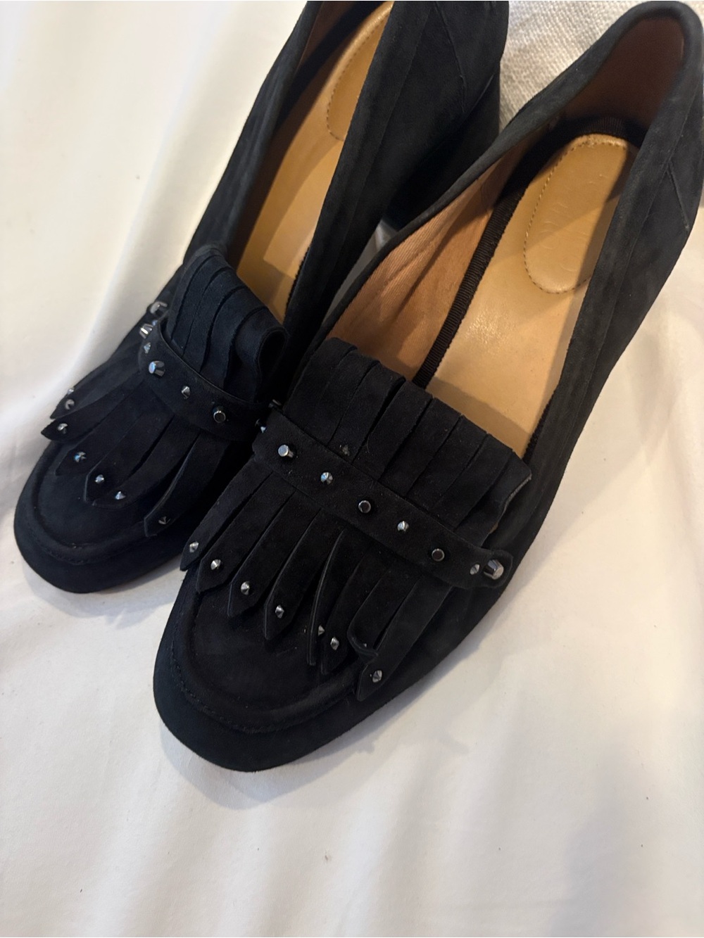 Franco Sarto Black Fringe Studded Loafers - Women's Classic Comfort 9
